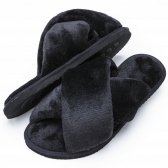 Pantufa Sola Plana em Pelúcia - Preto