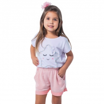 Short Doll Infantil em Malha com Moletinho Estrelinha