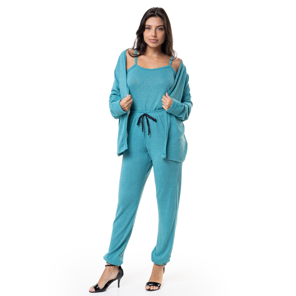 Conjunto Casual Malha Winter com Detalhes em Botões - Verde