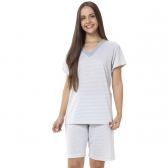Pijama Bermudão Manga Curta Listrado - Azul