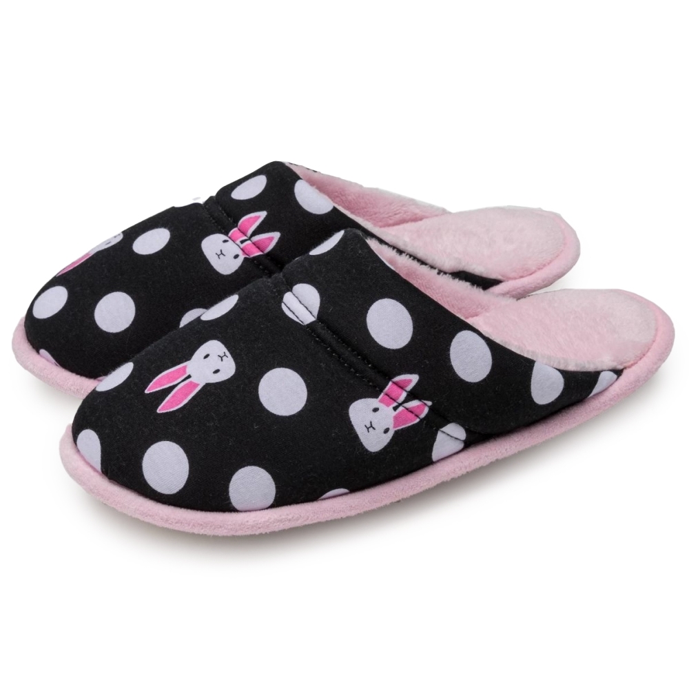 Pantufa Flexível Pelúcia Com Malha Coelho - Preto