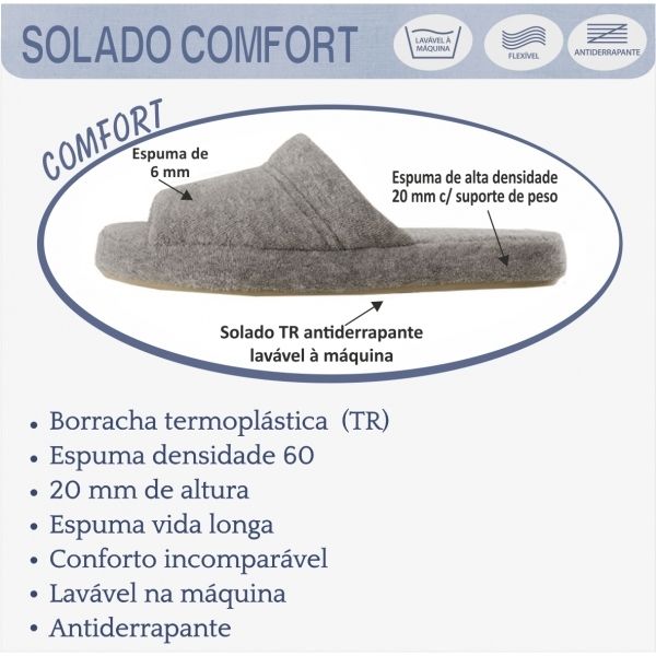 Pantufa Comfort Atoalhada Flexível Espuma 20mm Altura - Rosa