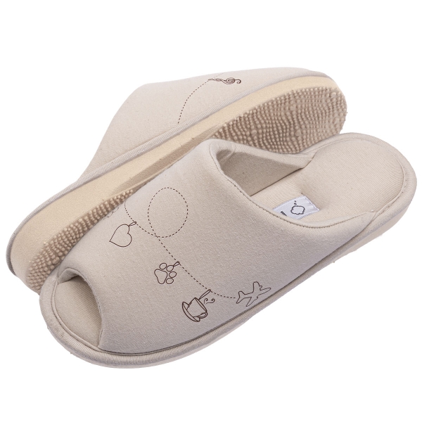 Pantufa Algodão Pingentes de Conforto — Aberta e Anatômica - Bege