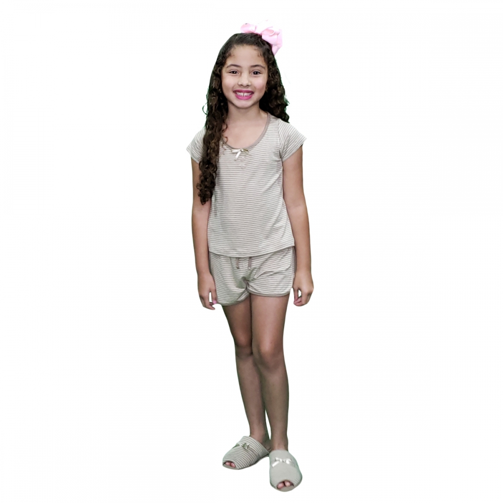 Conjunto Infantil Viscolycra Listrada - Bege