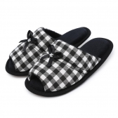 Pantufa Flexível Infantil em Atoalhado e Viscolycra Xadrez com Laço - Preto