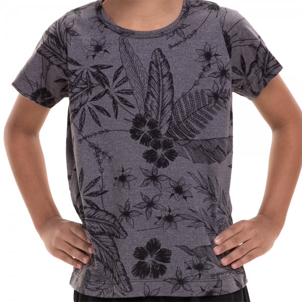 Pijama Masculino Infantil em Malha Floral - Chumbo
