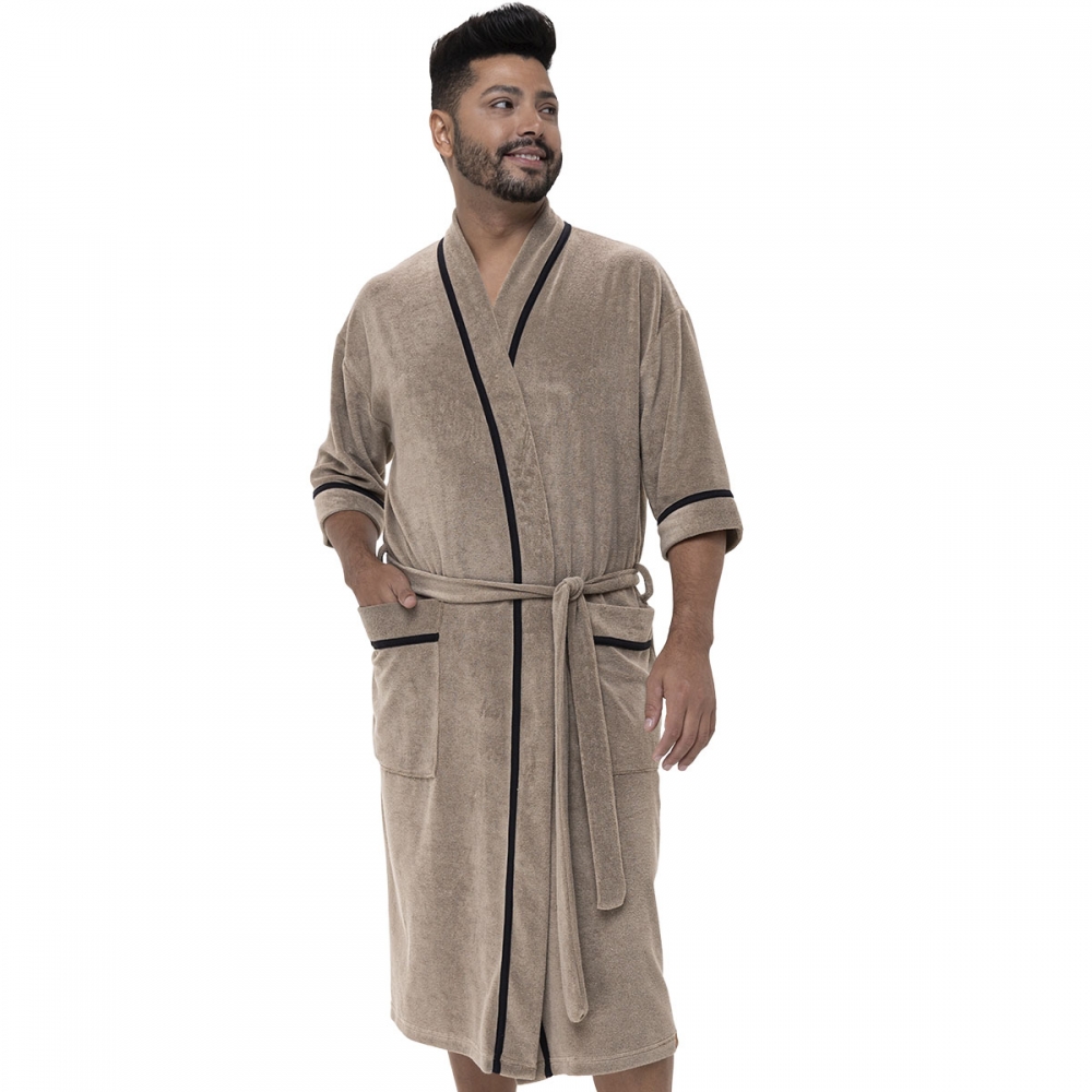 Roupão Masculino em Atoalhado com Viés - Puff - Caqui