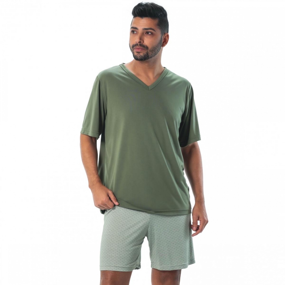 Pijama Masculino em Malha PV Plus Size - Verde