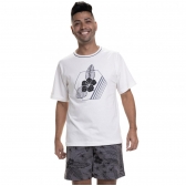 Pijama de Manga em Malha Masculino Floral - Chumbo