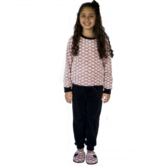 Pijama Infantil em Plush com Pelúcia Trabalhada