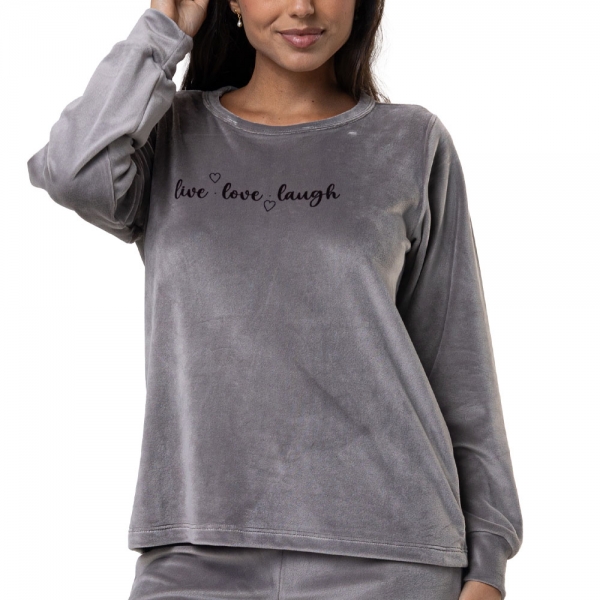 Pijama Longo em Plush Super Soft - Cinza