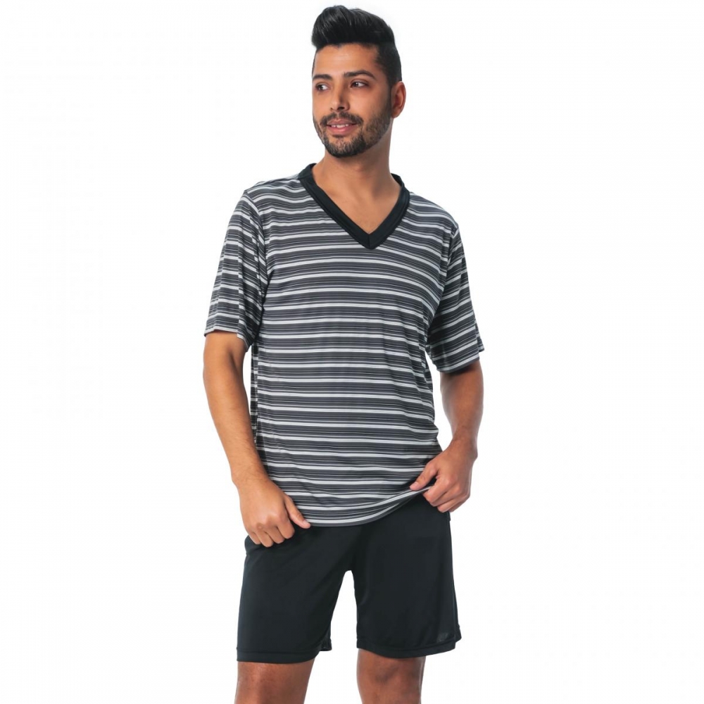 Pijama Masculino em Liganete Listrado