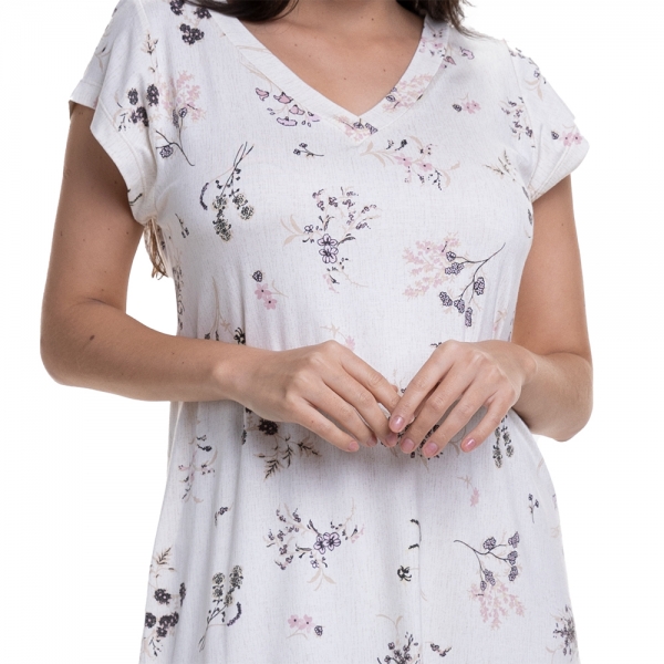Camisola em Viscolycra com Estampa Floral - Marfim