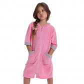 Roupão Atoalhado Infantil com Zíper e Capuz - Rosa