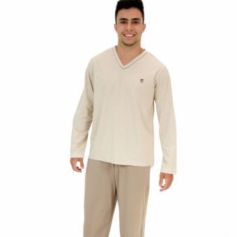 Pijama Masculino Conjunto Calça e Blusa Manga Longa Malha Algodão - Puff