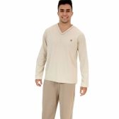 Pijama Masculino Conjunto Calça e Blusa Manga Longa Malha Algodão - Puff - Caqui