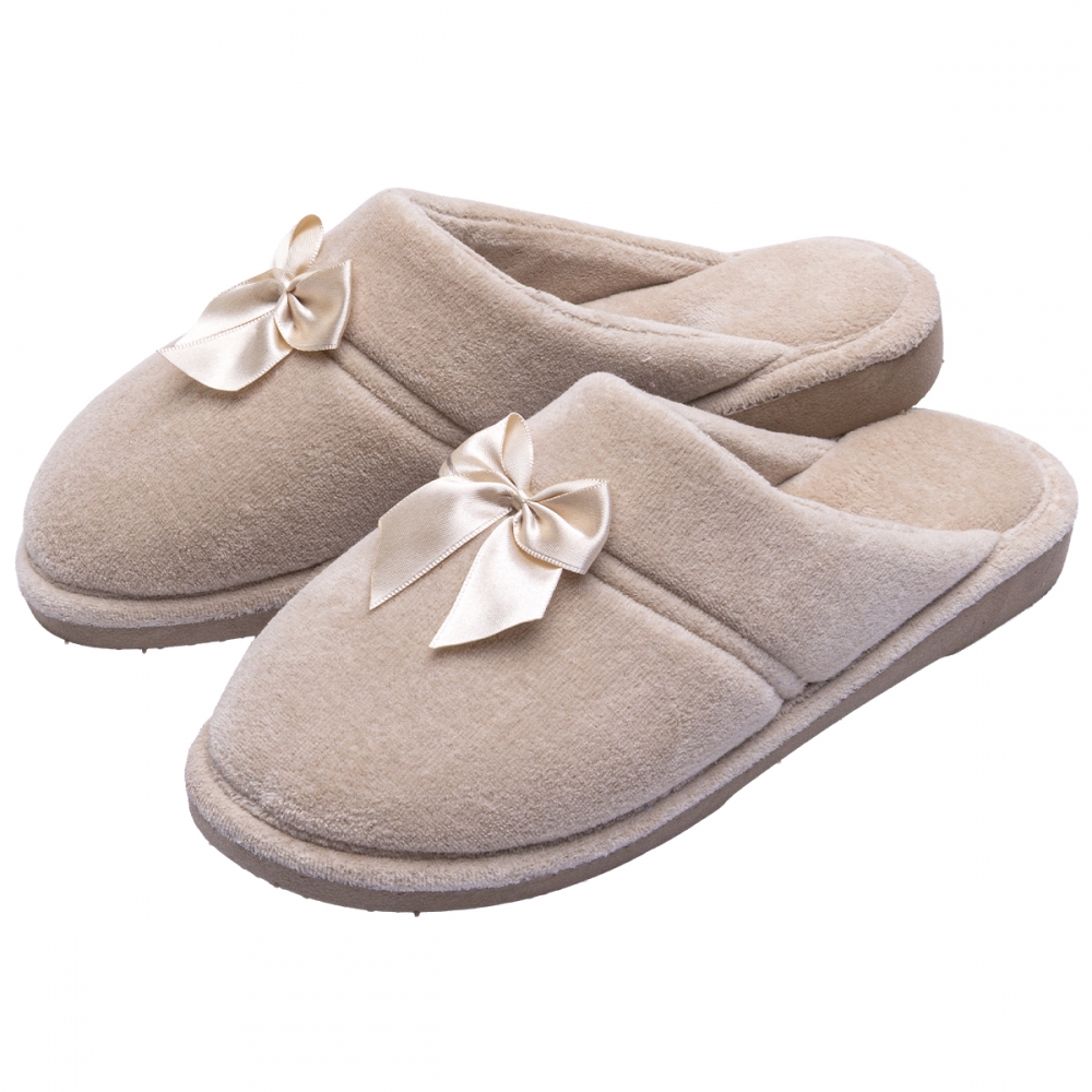 Pantufa Anatômica Plush com Laço Cetim PUFF - Bege