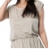 Vestido Malha Listra Elástico na Cintura - Bege