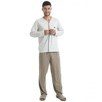Pijama Longo Masculino de Botões em Malha