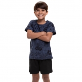 Pijama Masculino Infantil em Malha Floral - Marinho