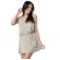 Vestido Malha Listra Elástico na Cintura - Bege