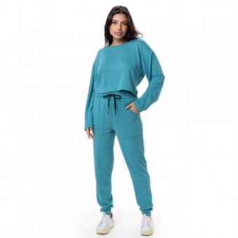 Conjunto Casual Malha Mesclada Cropped