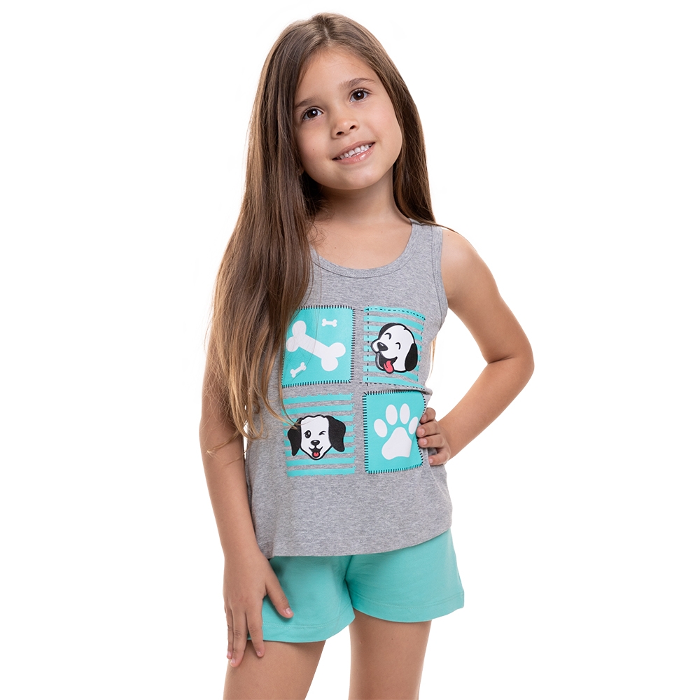 Short Doll Regata em Viscolycra com Estampa de Cachorrinhos - Verde