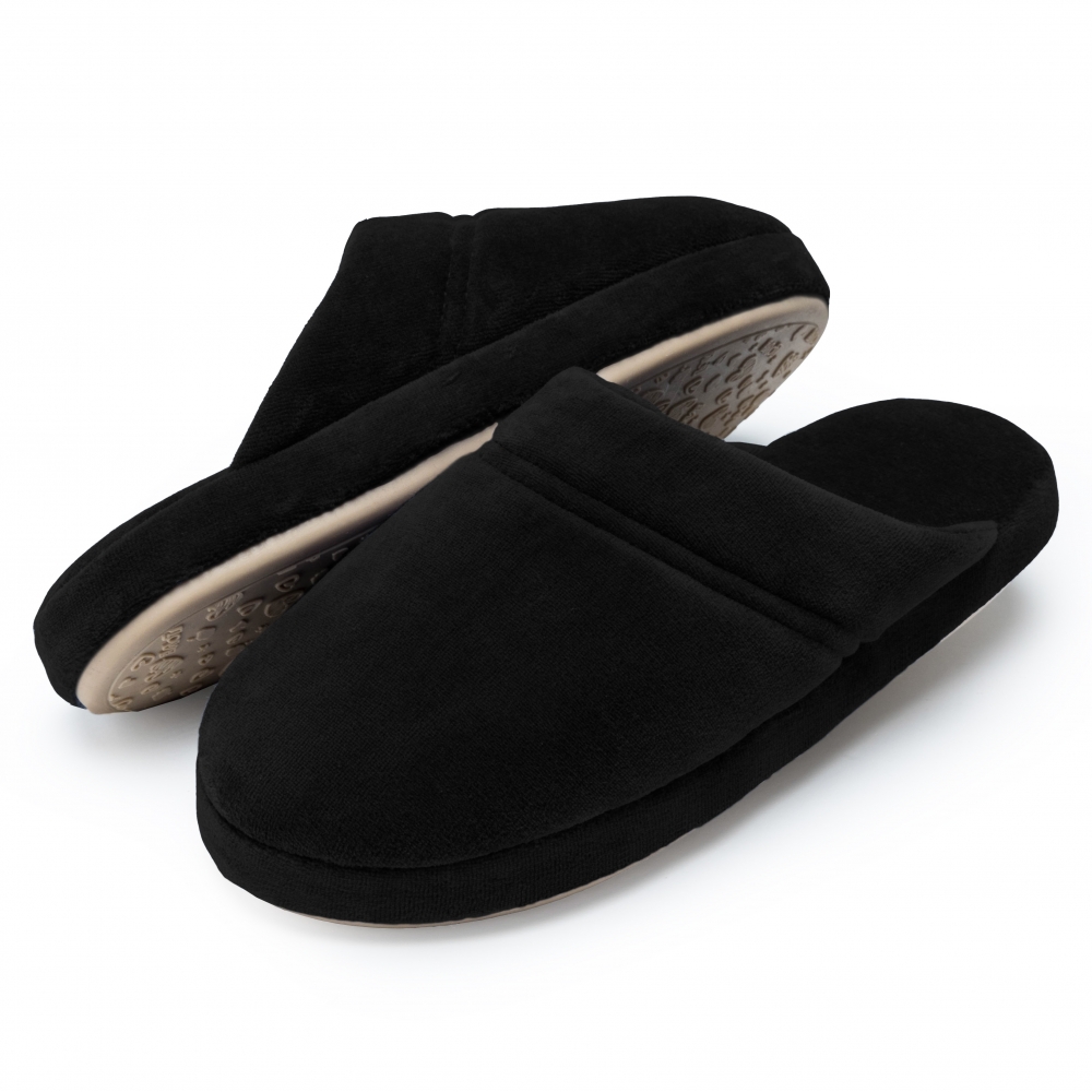 Pantufa Comfort em Plush Liso Lavavel à Máquina Puff - Preto