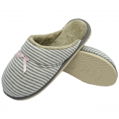 Pantufa Sola Plana em Viscolycra Listrada com Pelúcia - Mescla