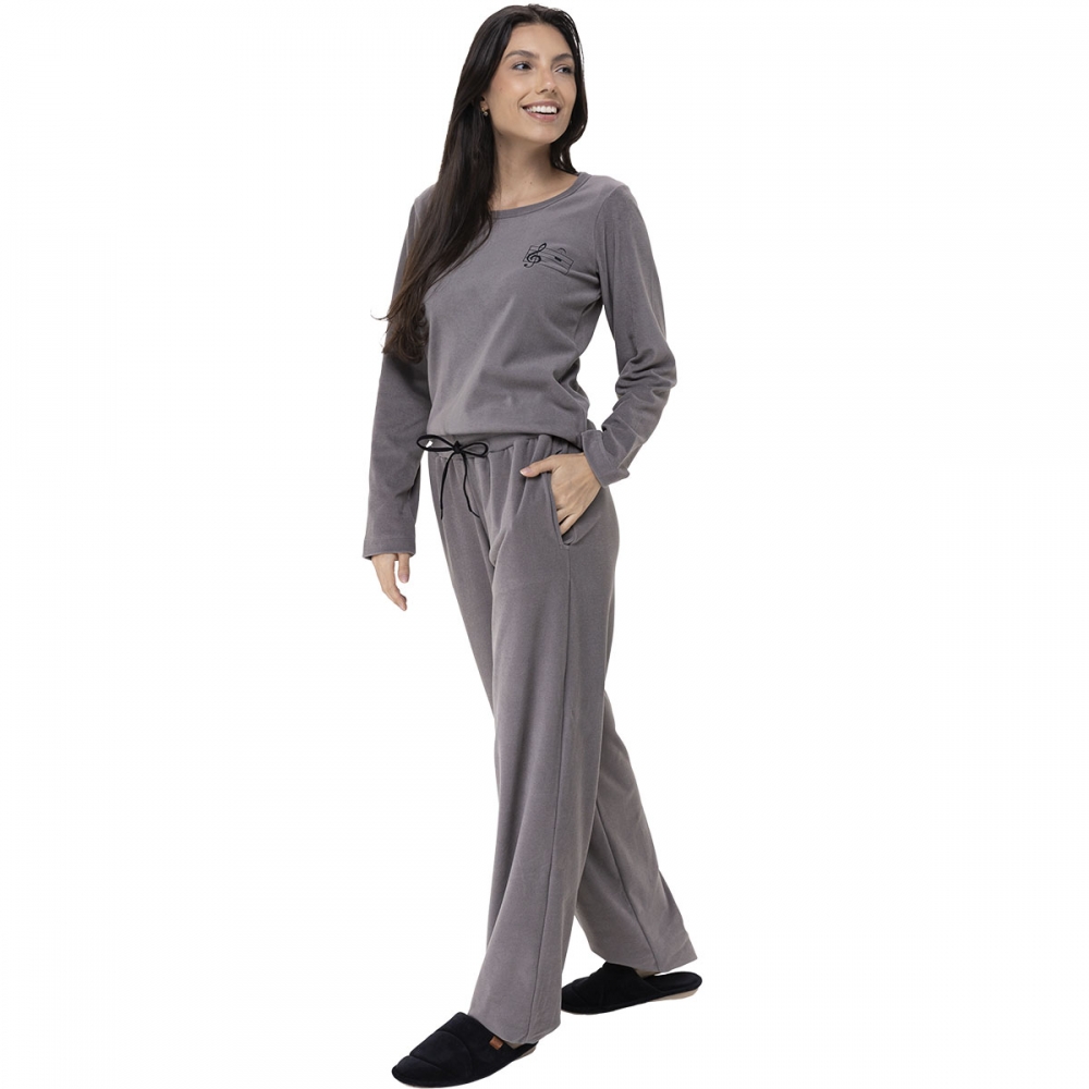 Pijama Feminino de Inverno Ultrasoft Comfy Itália- Music - Chumbo