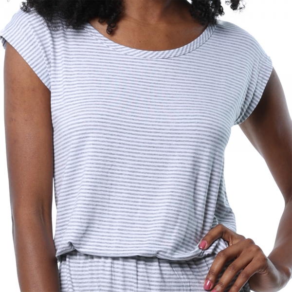 Vestido Malha Listra Elástico na Cintura - Mescla