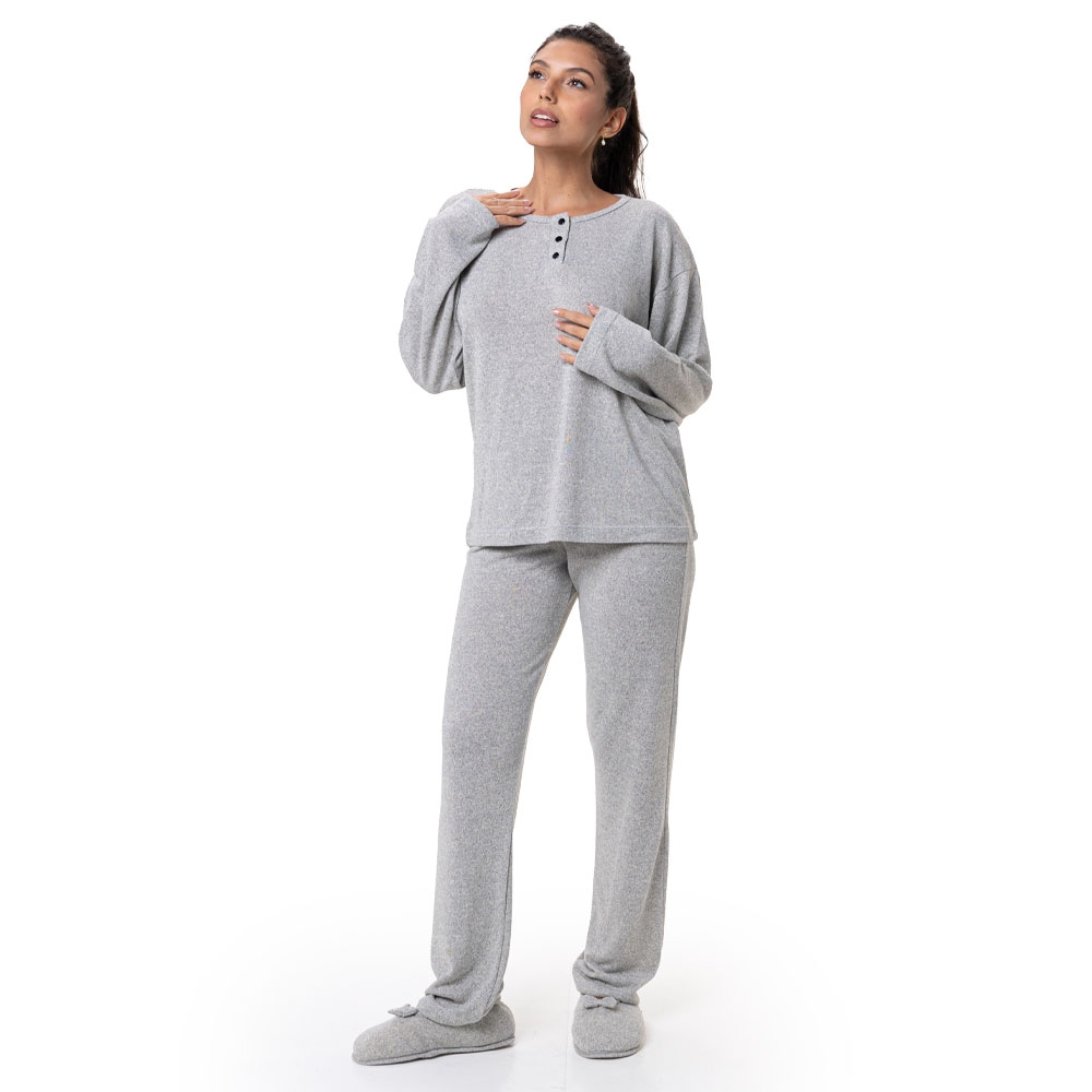 Conjunto Casual Malha Winter com Detalhes em Botões - Mescla