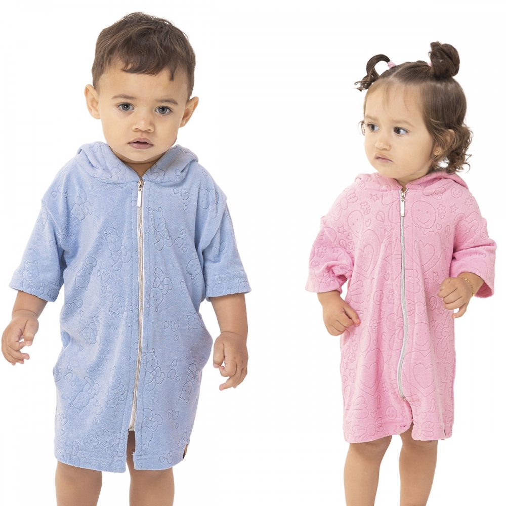 Roupão Bebê Atoalhado com Capuz e Zíper – Unissex - Azul