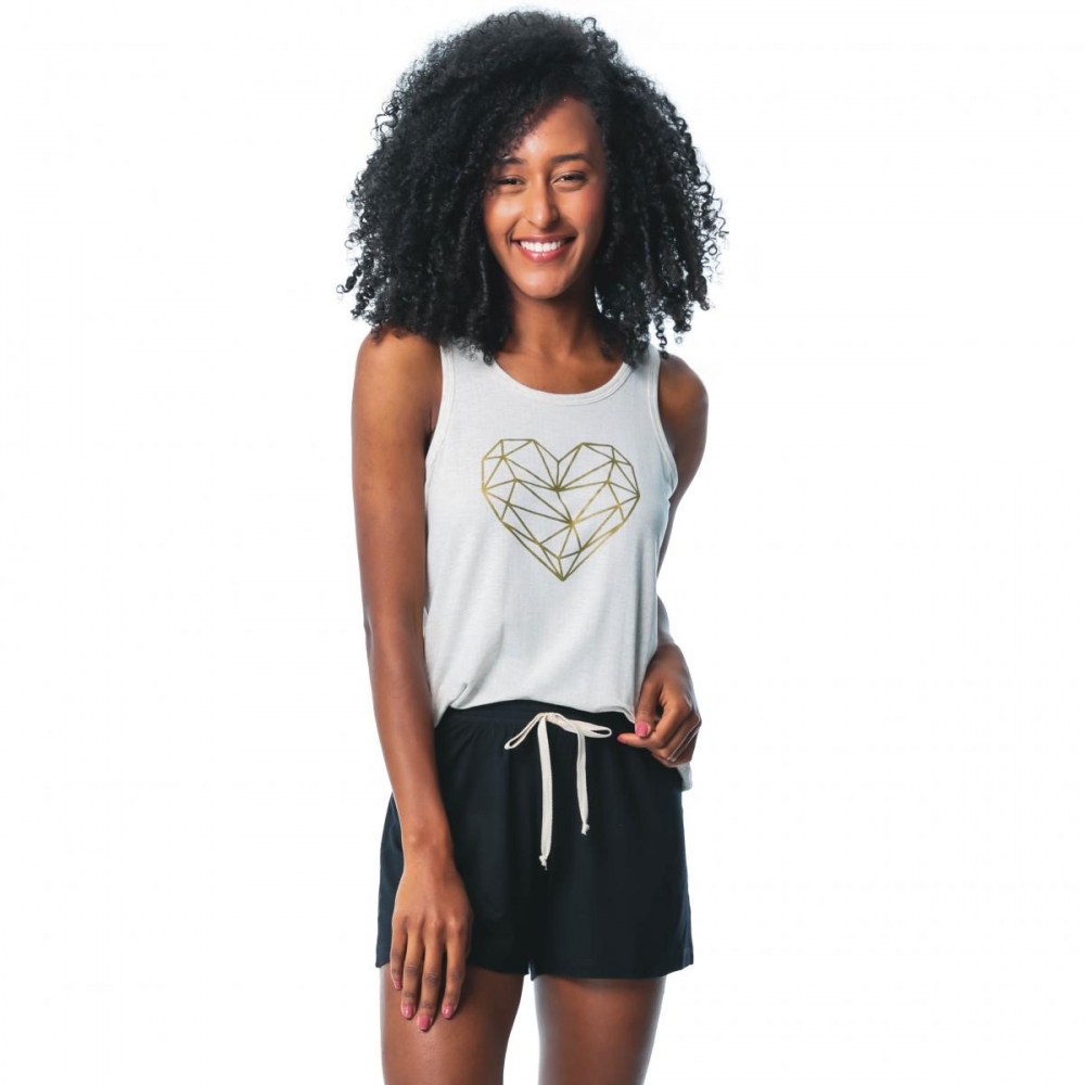 Short Doll Regata em Viscolycra com Estampa em Silk - Preto