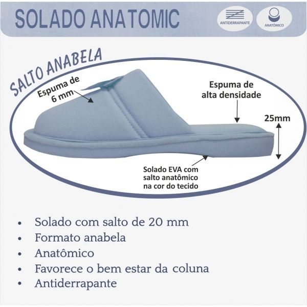 Pantufa Anatômica Malha com laço Cetim - PUFF - Azul