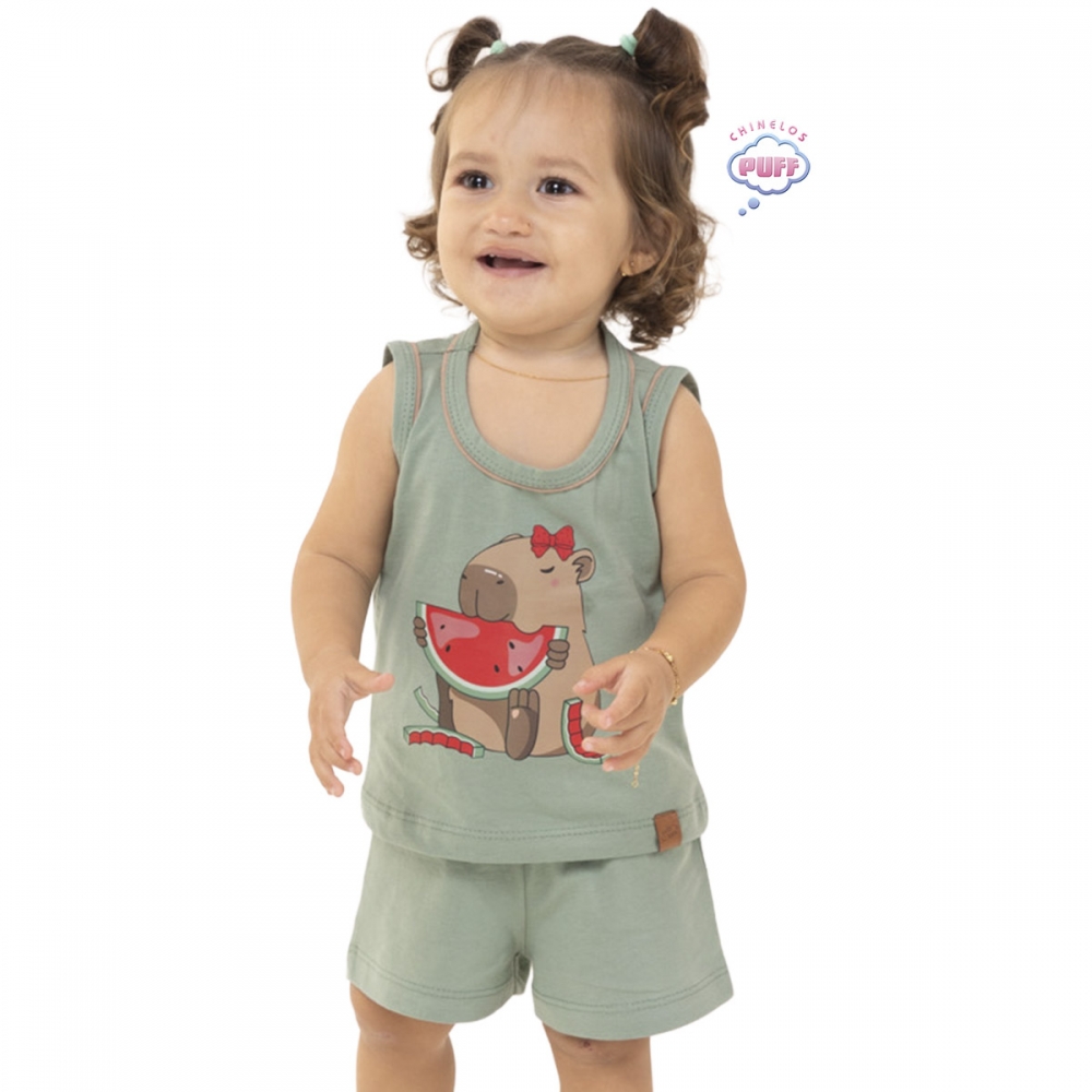 Pijama Bebê Algodão Feminino - Capy & Cozy - Verde