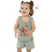 Pijama Bebê Algodão Feminino - Capy & Cozy - Verde