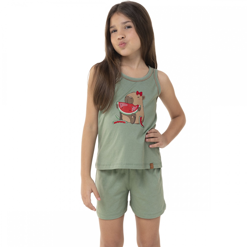 Pijama Infantil  Regata Capivara Malha Algodão-Capy & Cozy - Verde