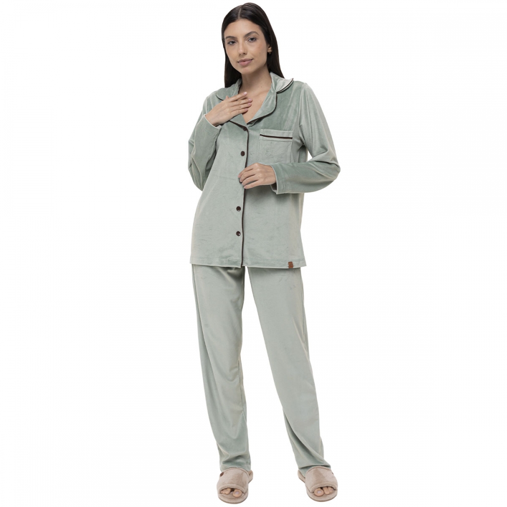 Pijama Feminino Americano Plush Super Soft - Verde